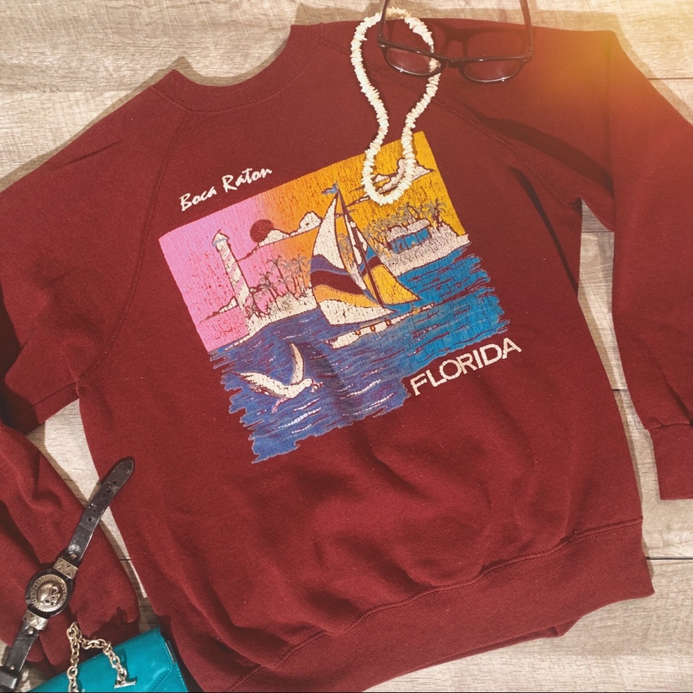 Vintage maroon Boca Raton FL souvenir crew neck